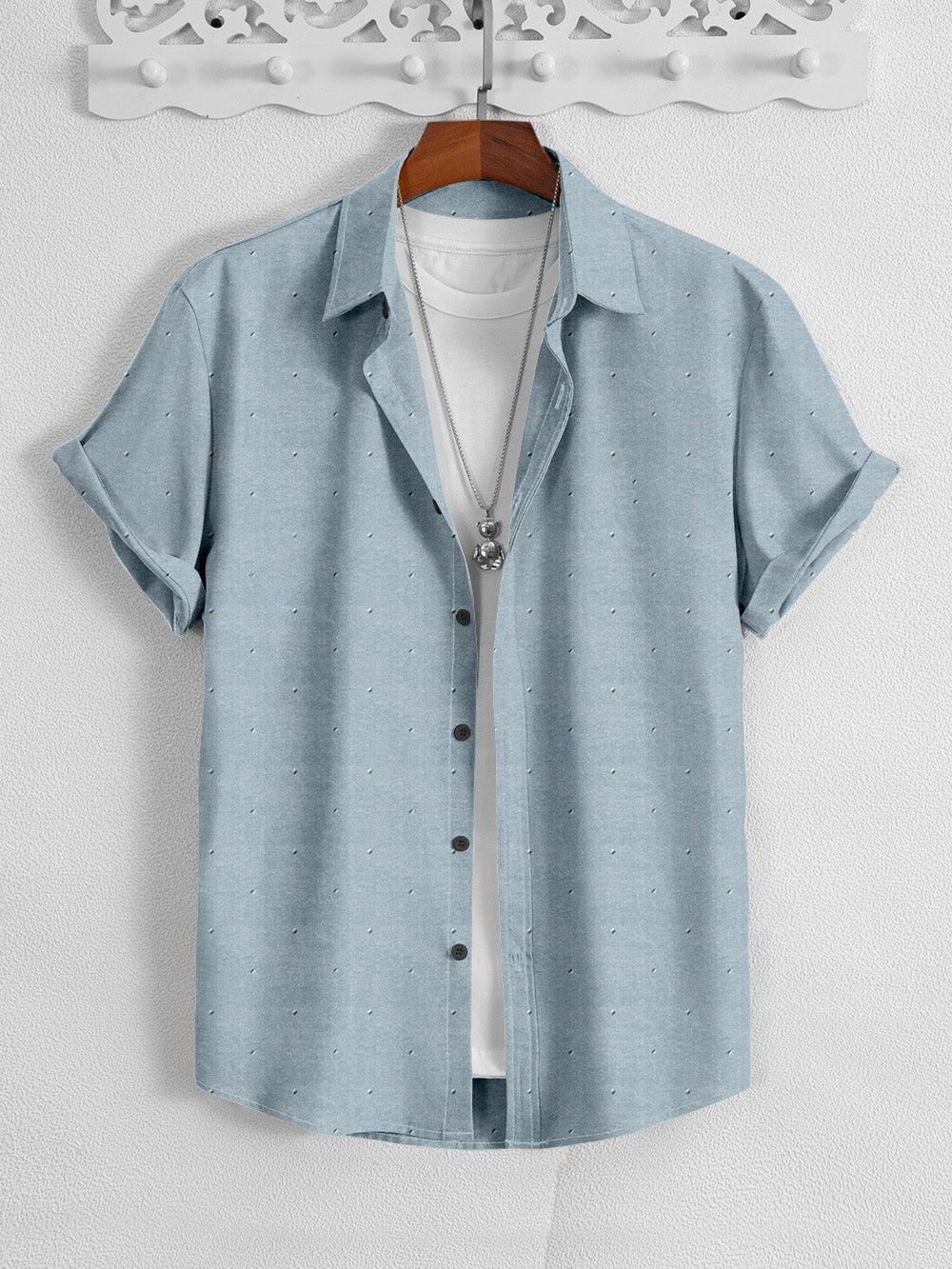 MD Premium Casual Shirt For Men-Sky with Allover Print-BR13635