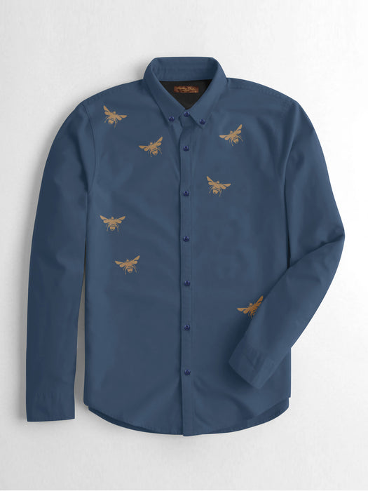 MD Premium Casual Shirt For Men-Blue with Butterfly Print-BR13628