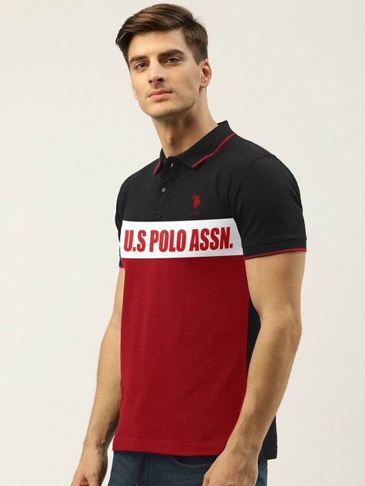 U.S Polo Assn. P.Q Half Sleeve Polo Shirt For Men-Black with White & Red-BR13127