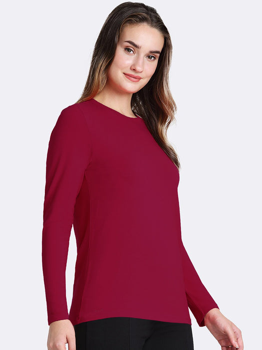 Miss Popular Long Sleeve Viscous Tee Shirt For Women-Dark Red-BR13722