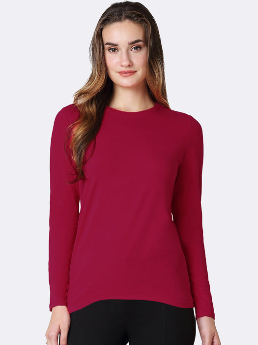 Miss Popular Long Sleeve Viscous Tee Shirt For Women-Dark Red-BR13722