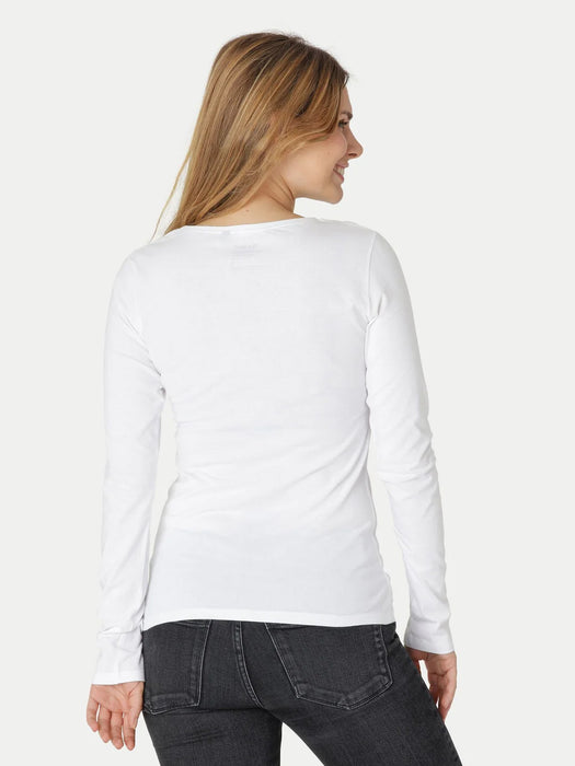 Miss Popular Long Sleeve Viscous Tee Shirt For Women-White-BR13693