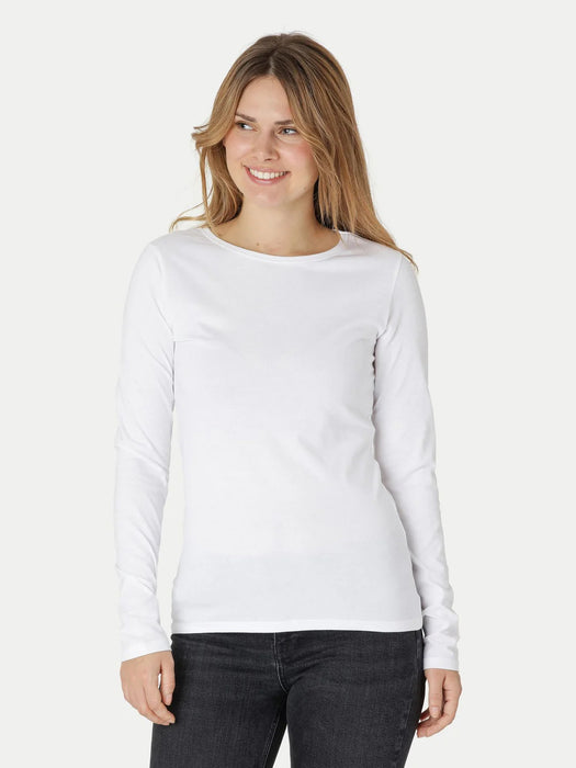 Miss Popular Long Sleeve Viscous Tee Shirt For Women-White-BR13693