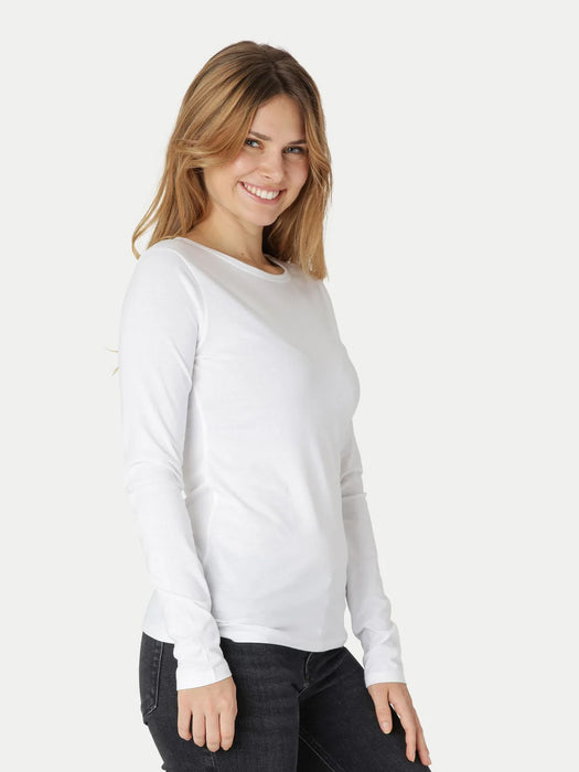 Miss Popular Long Sleeve Viscous Tee Shirt For Women-White-BR13693