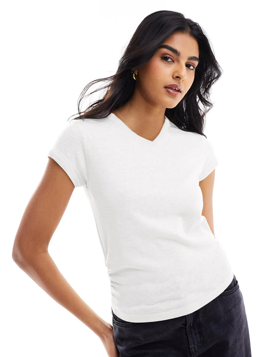 Miss Popular Sport Ruched Side Tee Shirt For Women-White-BR13702