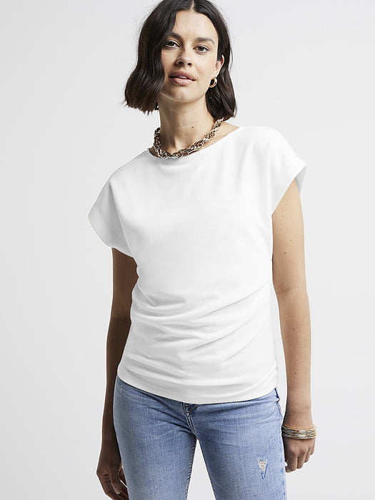 Miss Popular Sport Viscose Crew Neck Ruched Side Tee Shirt For Women-White-BR13699