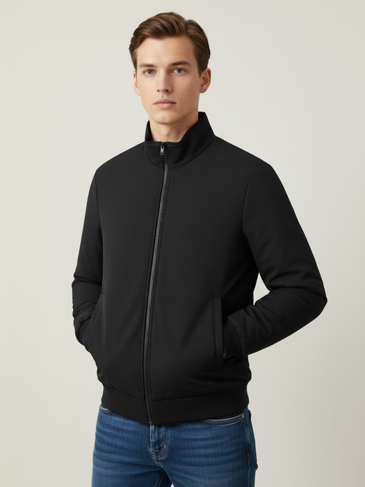 Stylish Winter Zipper Mockneck Jacket For Men-Black-BRPH12