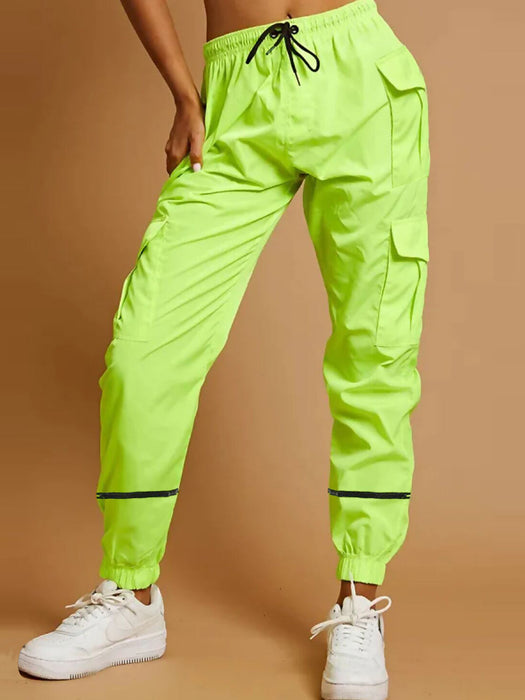 Cuffed Hem Shell Without Side Pockets Jogger Cargo Trouser For Ladies-Neon Green-RT2577