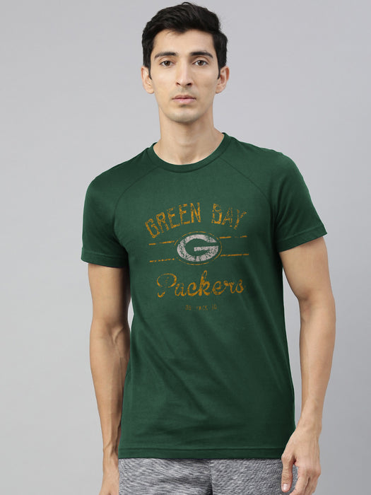 NFL Crew Neck Half Sleeve Tee Shirt For Men-Green with Print-BR13314