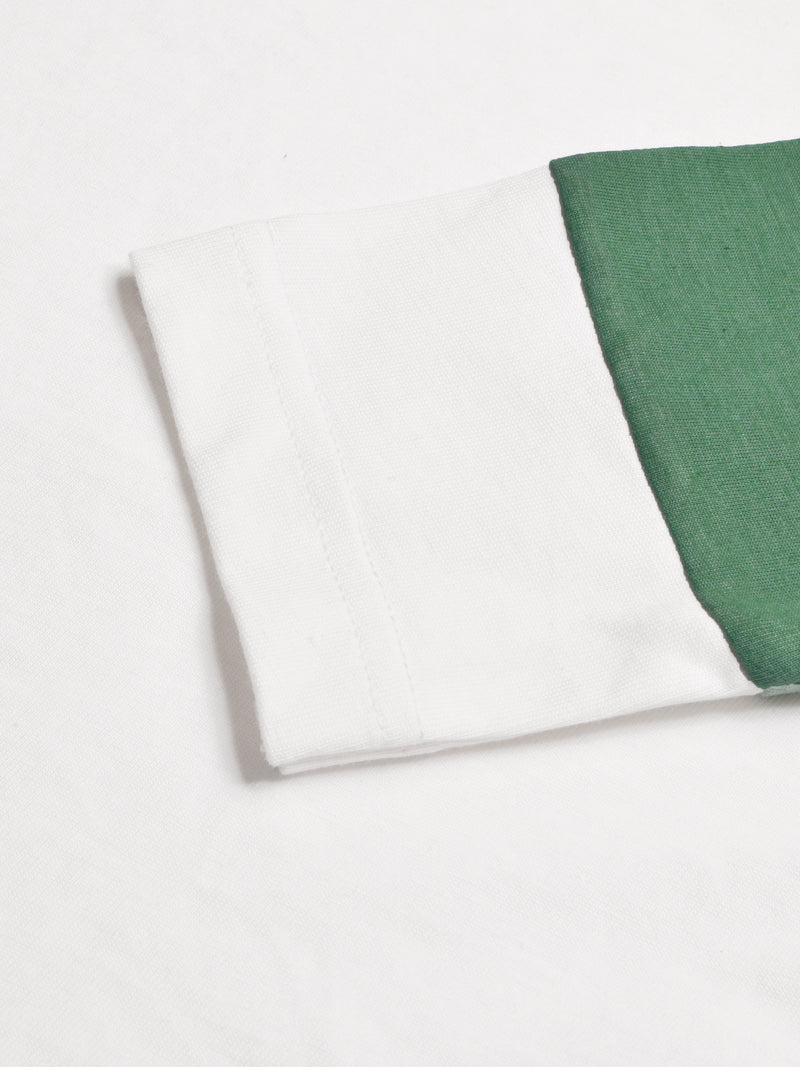 NK Crew Neck Long Sleeve T Shirt For Men-White with Green Melange-BR13462