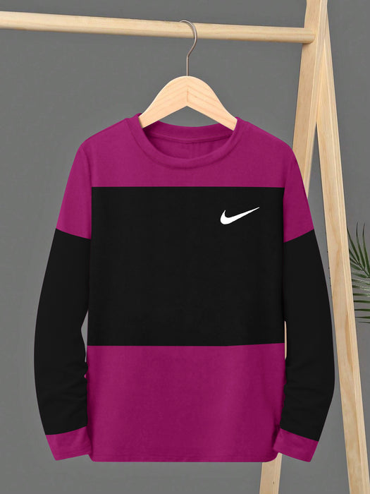 NK Crew Neck Single Jersey Long Sleeve Tee Shirt For Kids-Magenta With Black Panel-BR13458