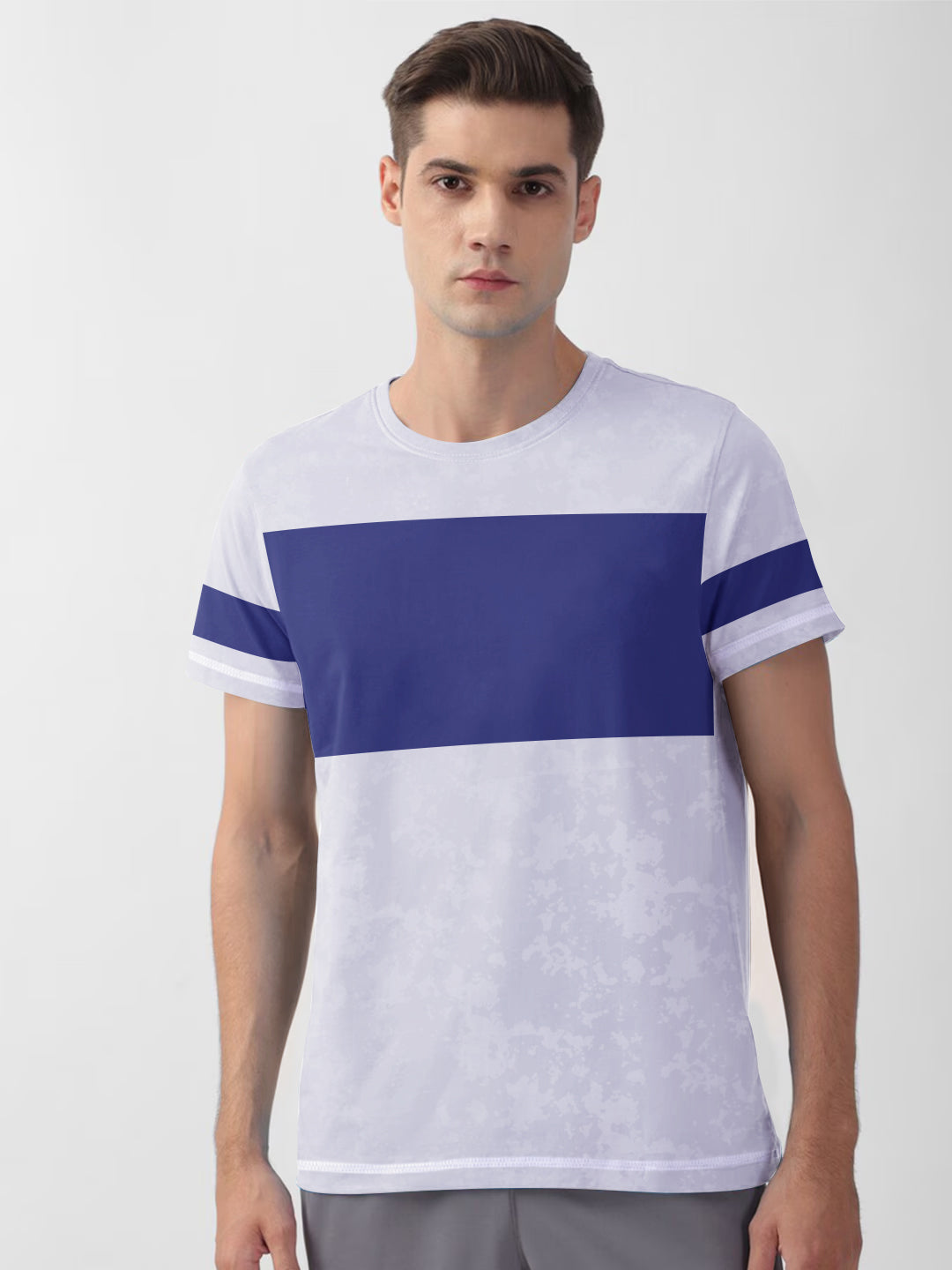 NK Crew Neck Tee Shirt For Men-Light Purple Faded & Blue Panel-BR13469