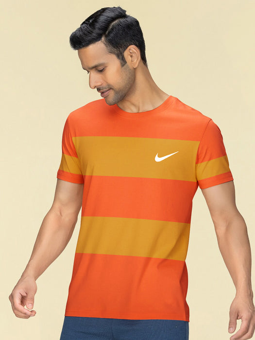 NK Crew Neck Tee Shirt For Men-Orange with Yellow Panel-BR13461