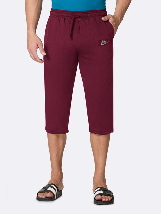 NK Fleece 3 Quarter Short For Men-Maroon-BR14684