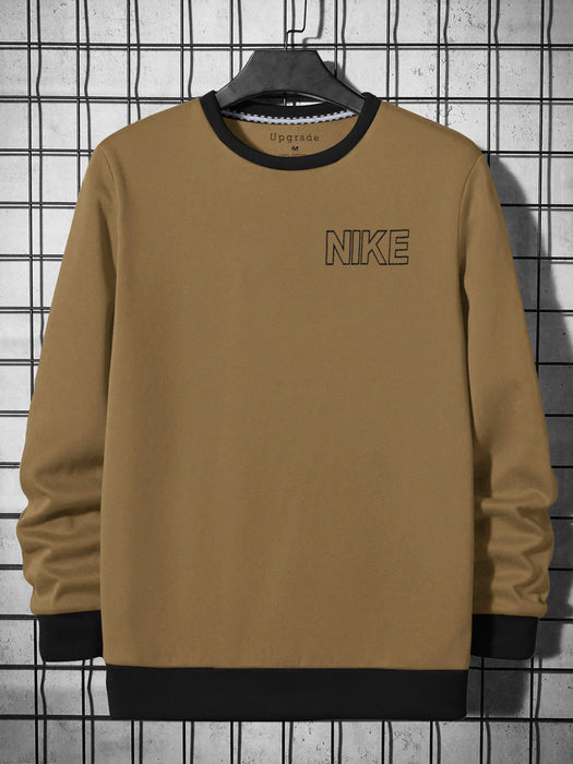 NK Fleece Funky Style Sweatshirt For Men-Camel with Black-BR14445