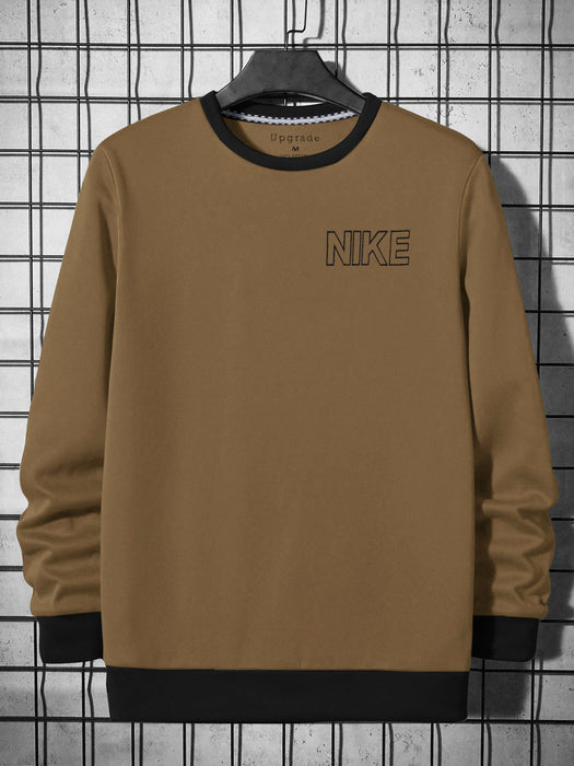 NK Fleece Funky Style Sweatshirt For Men-Camel with Black-BR14521