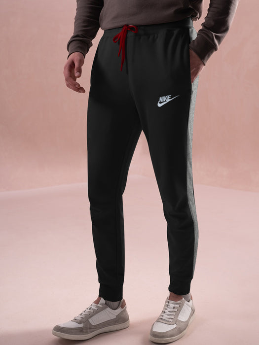 NK Fleece Jogger Sweatpant For Men-Black with Grey Melange Panel-BR14569