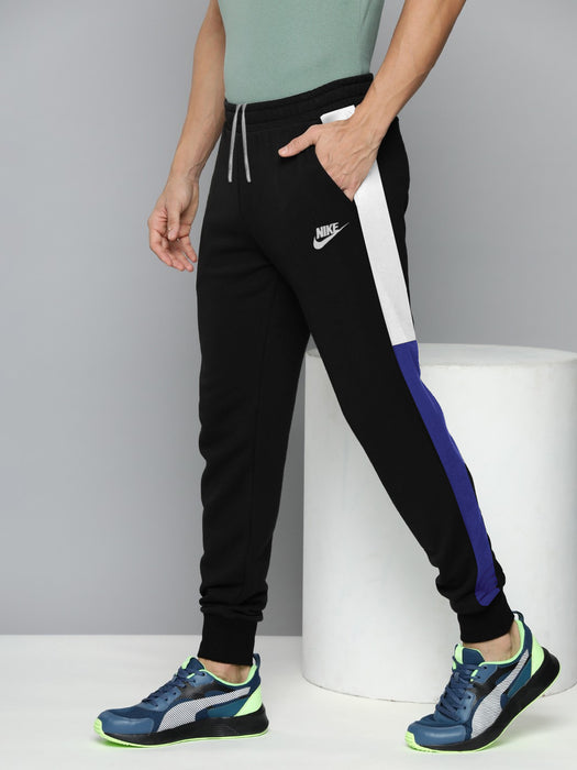 NK Fleece Jogger Sweatpant For Men-Black with Navy & Blue Panel-BR14568