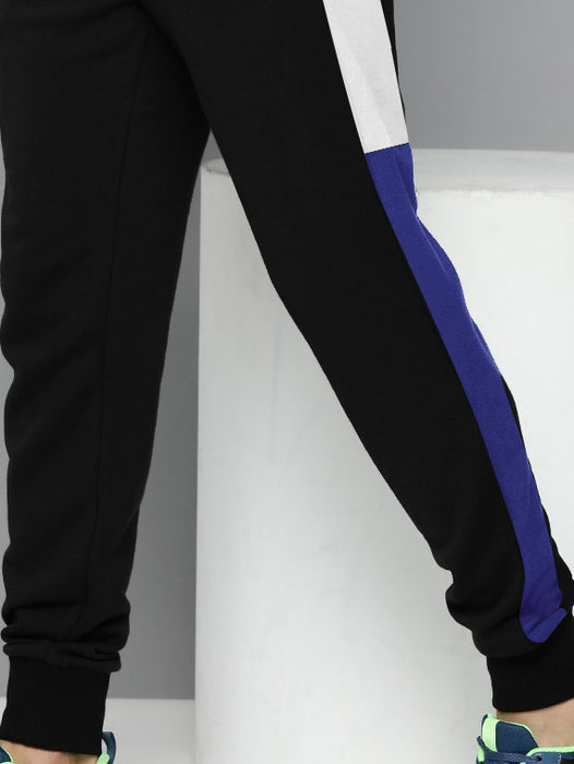 NK Fleece Jogger Sweatpant For Men-Black with Navy & Blue Panel-BR14568