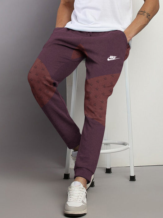 NK Fleece Jogger Sweatpant For Men-Burgundy Melnage with Brown Panels-BR14594