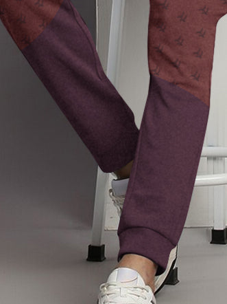 NK Fleece Jogger Sweatpant For Men-Burgundy Melnage with Brown Panels-BR14594