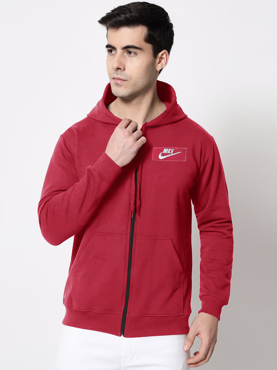 NK Fleece Zipper Hoodie For Men-Coral Pink-BR12923