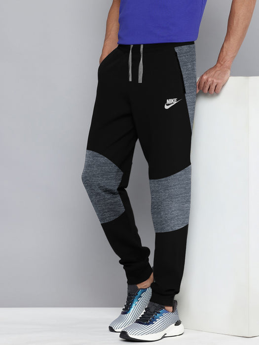 NK Terry Fleece Jogger Sweatpant For Men-Black with Melange Panel-BR14577