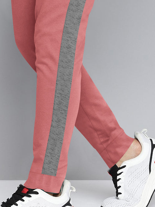 NK Terry Fleece Jogger Sweatpant For Men-Carrot Pink with Grey Melange Panels-BR14595