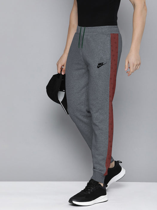 NK Terry Fleece Jogger Sweatpant For Men-Dark Grey Melange with Brown Panel-BR14588