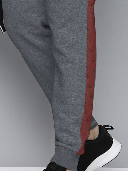 NK Terry Fleece Jogger Sweatpant For Men-Dark Grey Melange with Brown Panel-BR14588