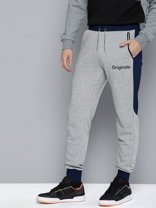 NK Terry Fleece Jogger Sweatpant For Men-Grey Melange with Navy Panel-BR14583