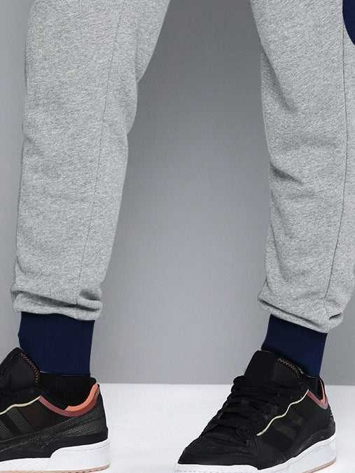 NK Terry Fleece Jogger Sweatpant For Men-Grey Melange with Navy Panel-BR14583