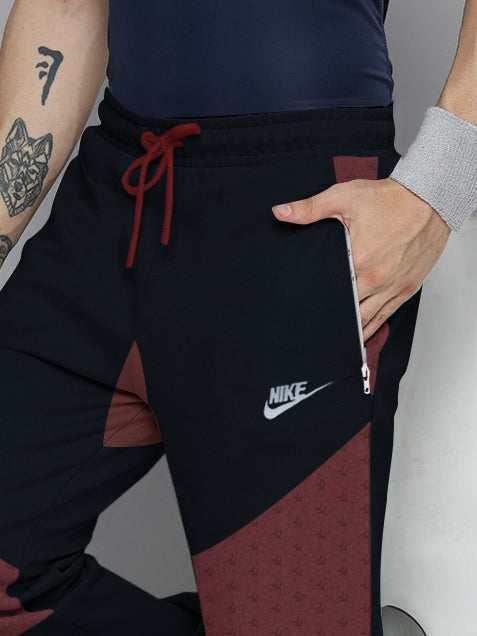 NK Terry Fleece Jogger Sweatpant For Men-Navy with Brown Panel-BR14578