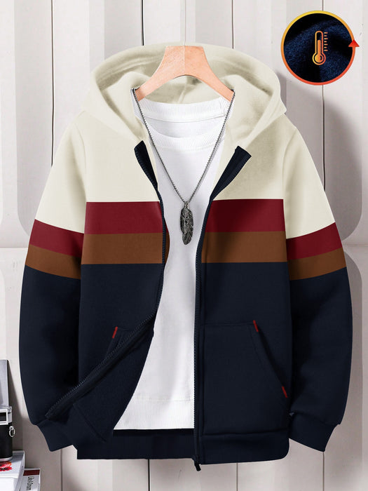 NXT Fleece Full Zipper Hoodie For Kids-Navy & Off White, Brown & Red Panels-BR14657