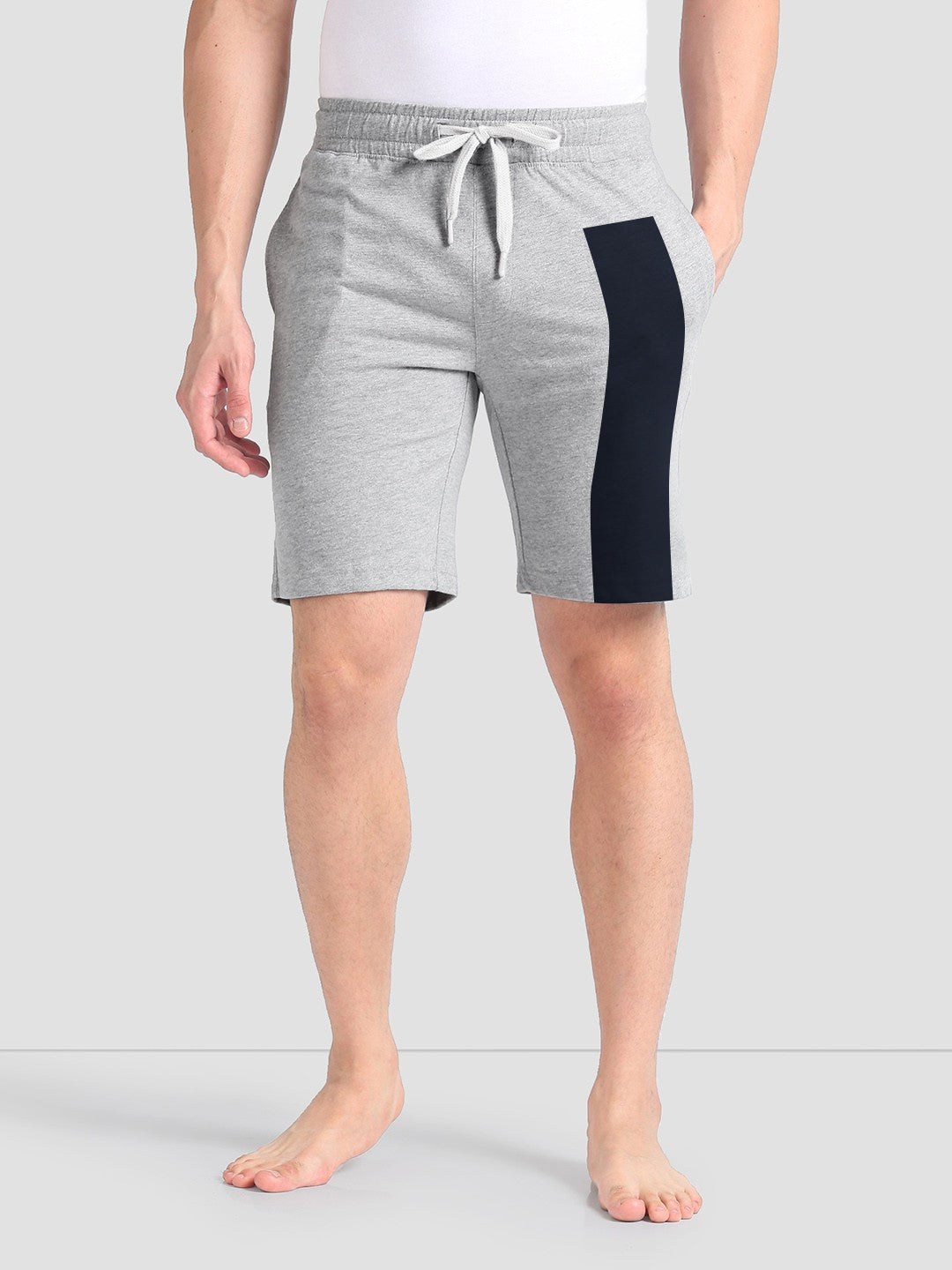 NYC Polo Fleece Short For Men-Grey Melange with Navy Panel-BR14782