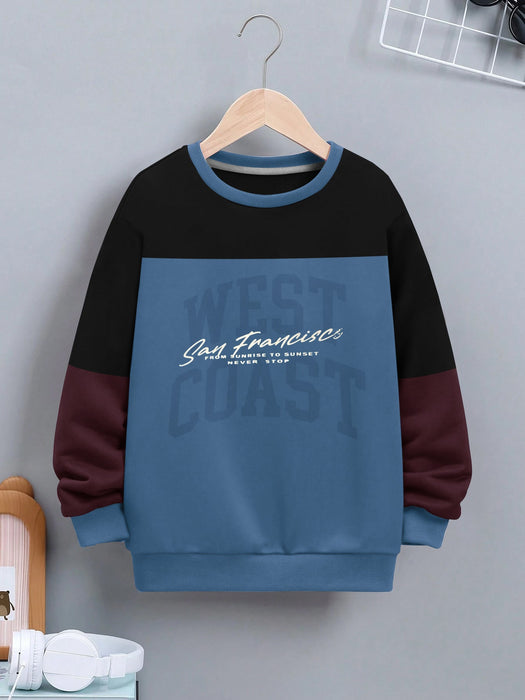 NXT Fleece Sweatshirt For Kids-Black with Sky & Maroon Panels-BR14685