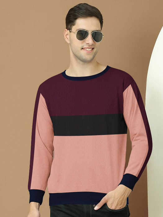 NXT Fleece Sweatshirt For Men-Peach with Maroon & Navy Panel-BR14642