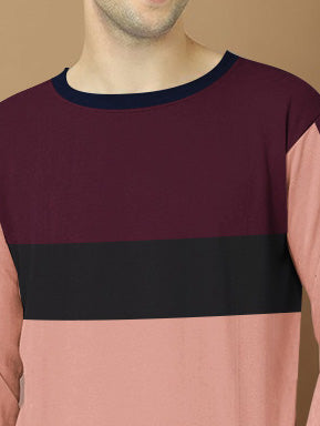 NXT Fleece Sweatshirt For Men-Peach with Maroon & Navy Panel-BR14642