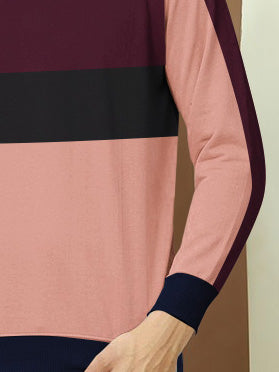 NXT Fleece Sweatshirt For Men-Peach with Maroon & Navy Panel-BR14642