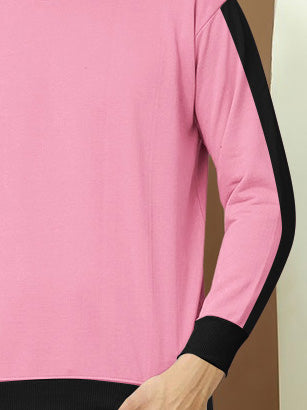 NXT Fleece Sweatshirt For Men-Pink with Black Panels-BR14625