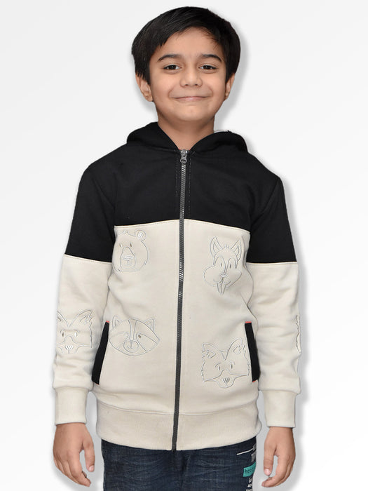 NXT Inner Hood Fur Fleece Full Zipper Hoodie For Kids-Wheat with Black Panels-BR14456