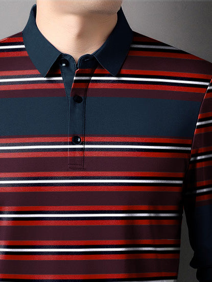 NXT Long Sleeve Polo Shirt For Men-Maroon & Navy with Allover Red Stripe-BE2760/BR14659