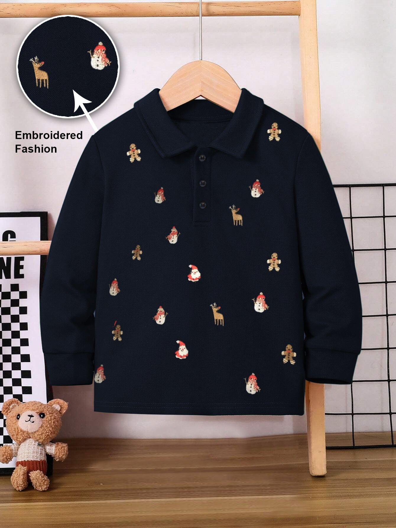 NXT P.Q Long Sleeve Polo Shirt For Kids-Navy Blue with Embroidered-BR14761