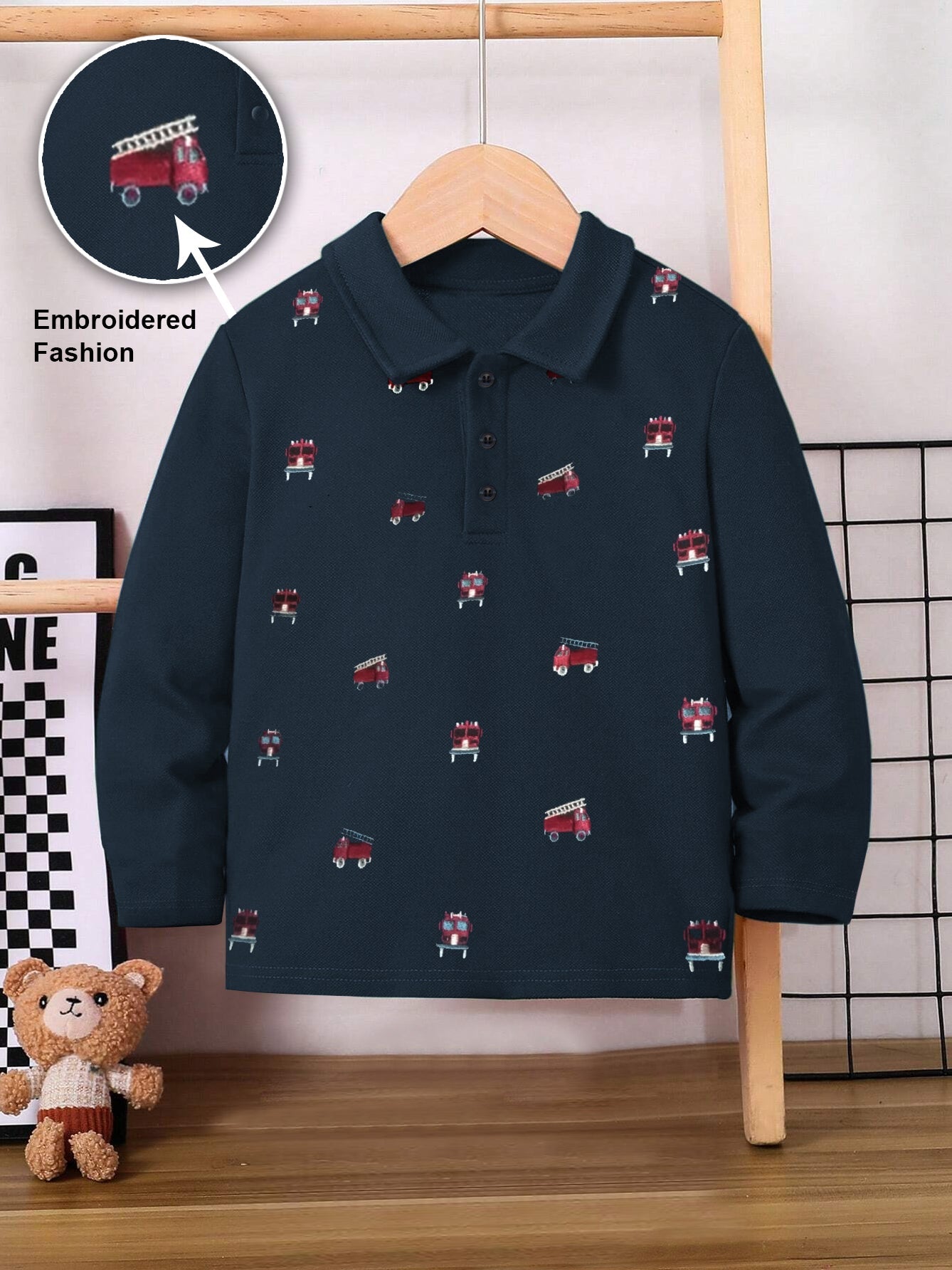 NXT P.Q Long Sleeve Polo Shirt For Kids-Prussian Blue with Embroidered-BR14762