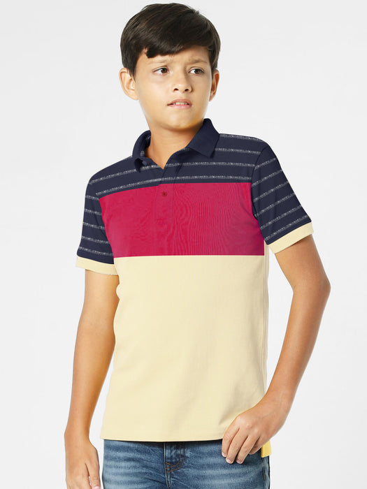 NXT Summer P.Q Polo Shirt For Kids-Off White with Pink & Dark Navy-BR13185