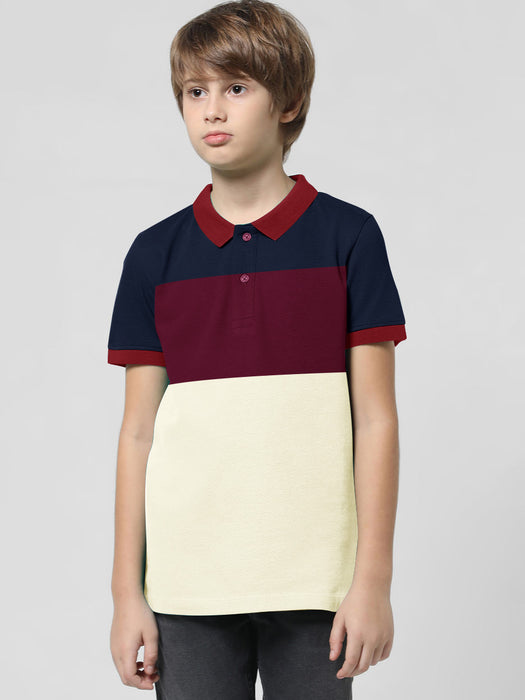 NXT Summer P.Q Polo Shirt For Kids-Off White with Red & Navy-BR13189