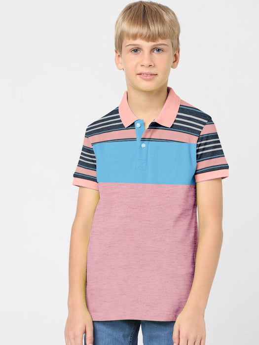 NXT Summer P.Q Polo Shirt For Kids-Pink Melange with Sky & Stripes-BR13188