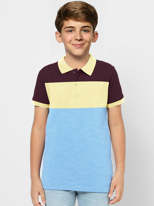 NXT Summer P.Q Polo Shirt For Kids-Sky Melange with Yellow & Burgundy-BR13187