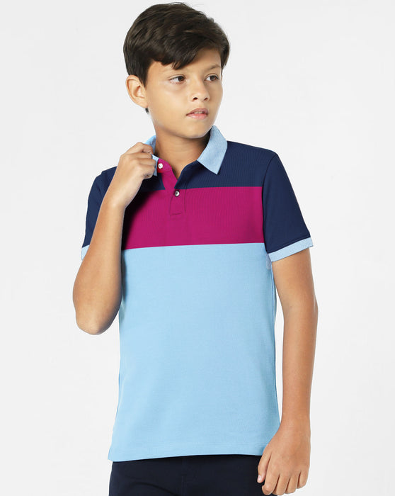 NXT Summer P.Q Polo Shirt For Kids-Sky with Dark Pink & Navy-BR13184