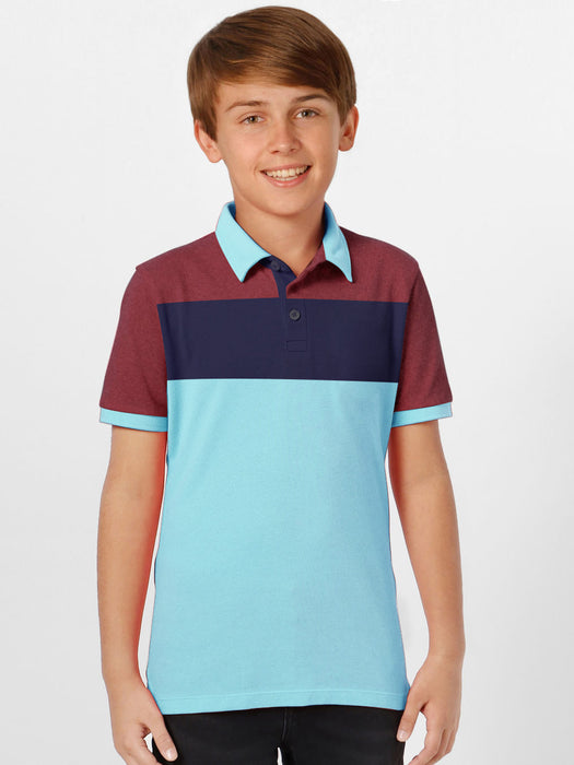 NXT Summer P.Q Polo Shirt For Kids-Sky with Navy & Brown-BR13186